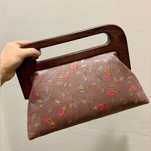 Handmade Genuine Embossed Leather Large Wooden Frame Handbag